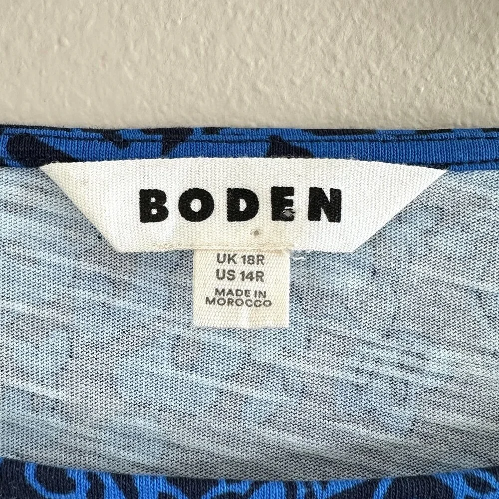 Boden Florrie Cotton Jersey Knit Long Sleeve Dress, Blue Print, 14 - Picture 3 of 8